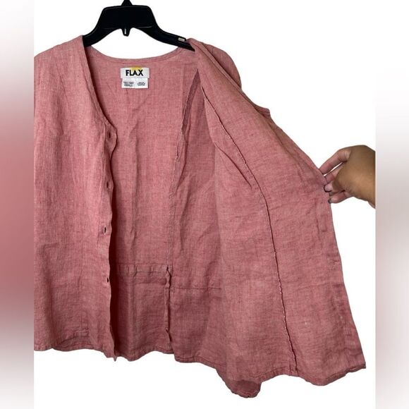 Flax Pink/Red Long Sleeve 100% Linen Lagenlook Button Front Shirt Small - Picture 3 of 9